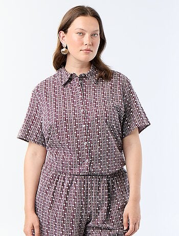 Camicia a maniche corte con stampa ricamata