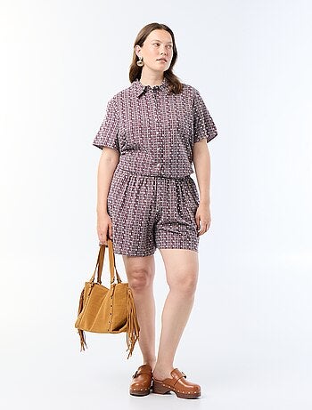 Camicia a maniche corte con stampa ricamata