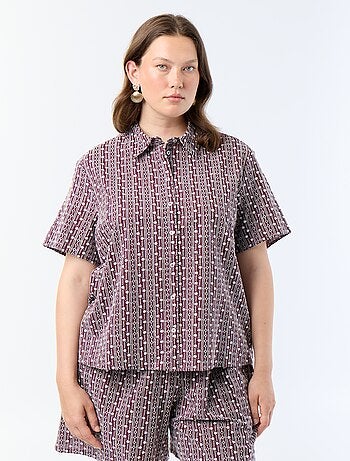 Camicia a maniche corte con stampa ricamata