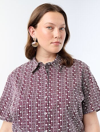 Camicia a maniche corte con stampa ricamata