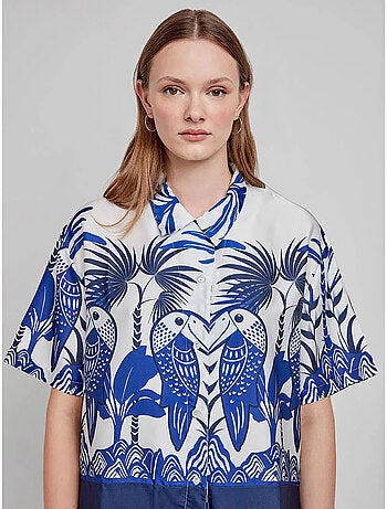Camicia a maniche corte con stampa tropicale