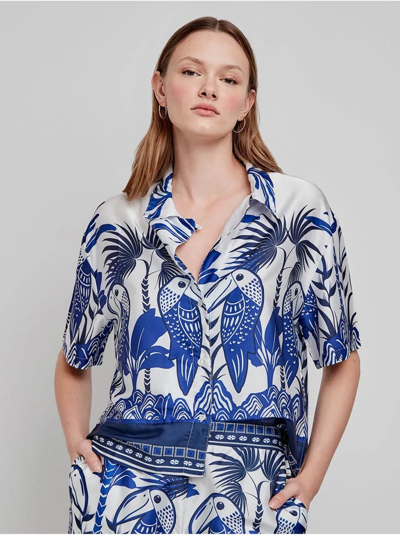 Camicia a maniche corte con stampa tropicale Multicolore - Kiabi