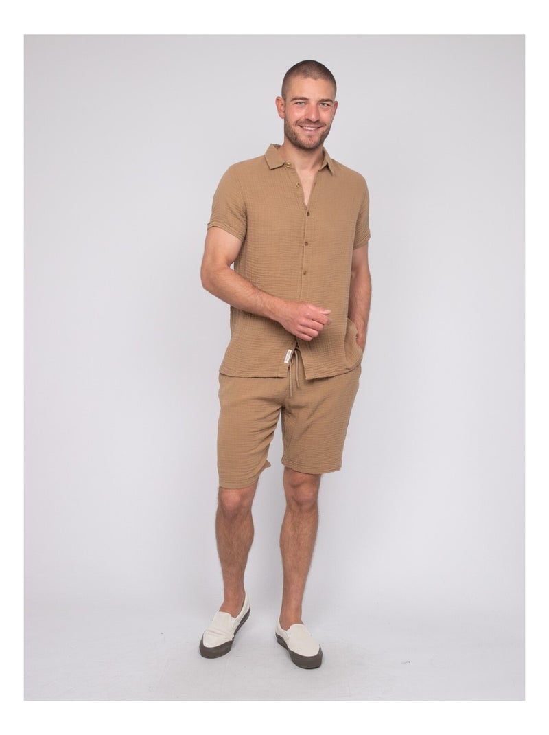 Camicia a maniche corte cotone DOUMAKI Beige - Kiabi