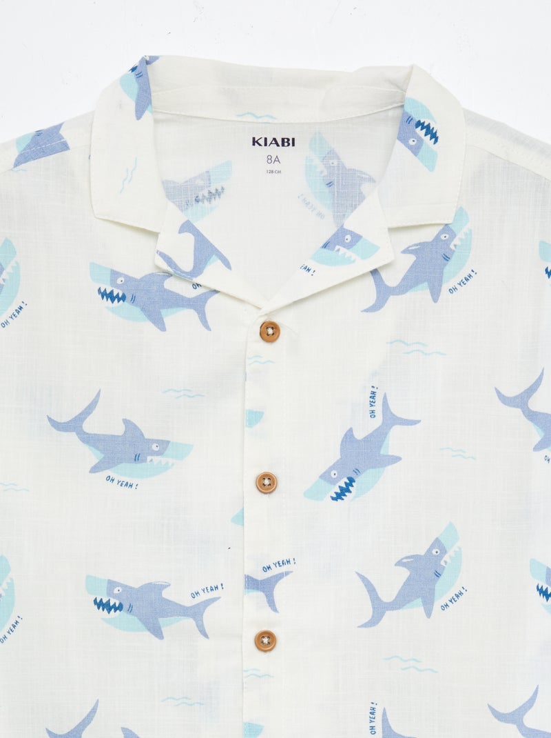 Camicia a maniche corte e collo pigiama con stampa BIANCO - Kiabi