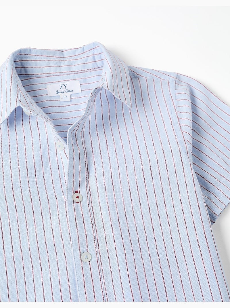 Camicia a maniche corte in cotone con righe Rosso scuro - Kiabi