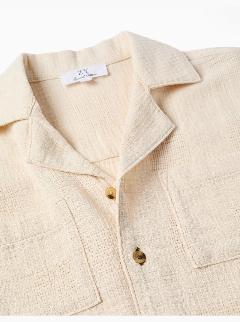 Camicia a maniche corte in cotone con tasche sul petto Bianco - Kiabi