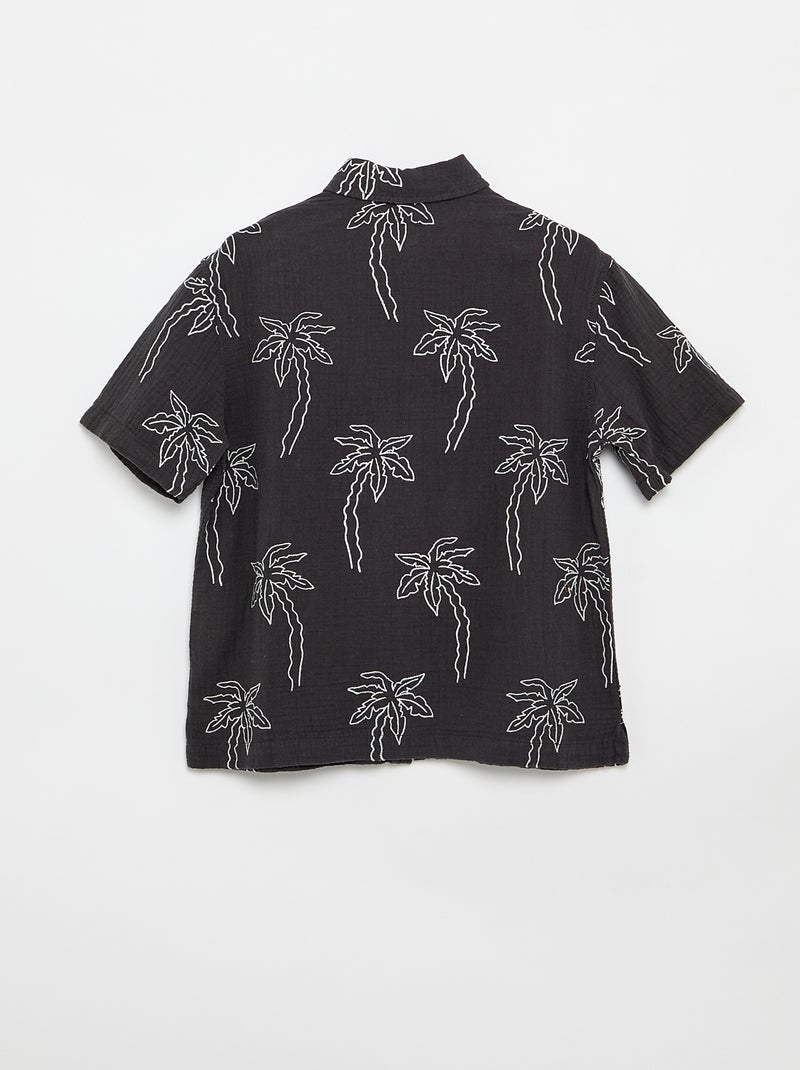 Camicia a maniche corte in garza di cotone Nero - Kiabi