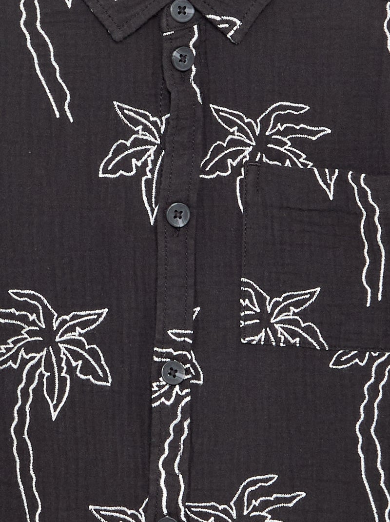 Camicia a maniche corte in garza di cotone Nero - Kiabi