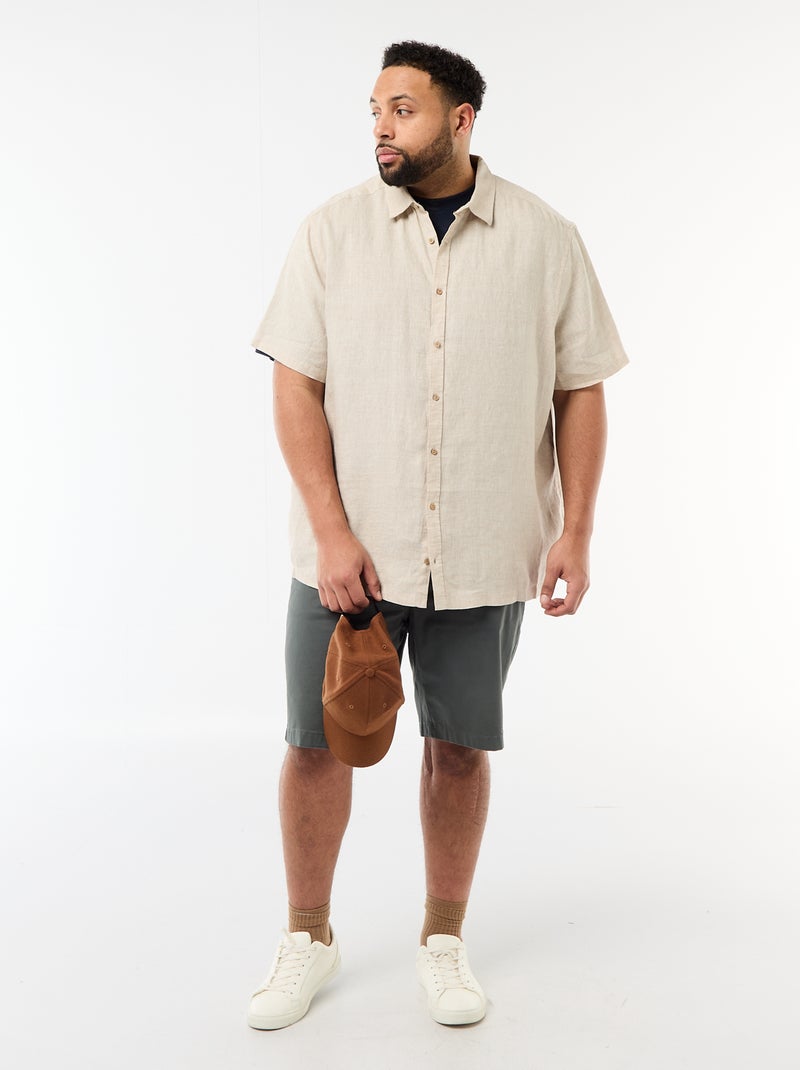 Camicia a maniche corte in lino Beige - Kiabi