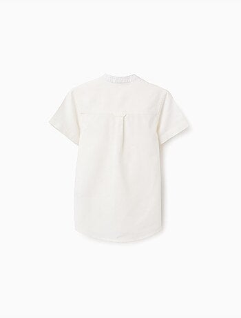 Camicia a maniche corte in lino e cotone con tasca