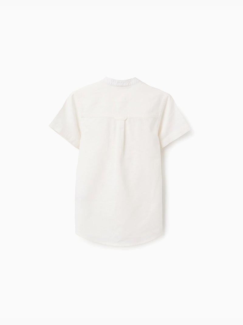 Camicia a maniche corte in lino e cotone con tasca Bianco - Kiabi