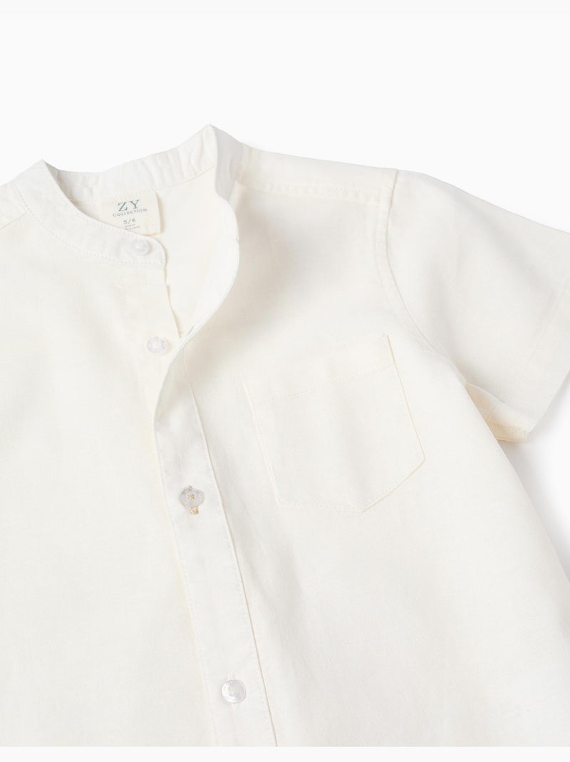 Camicia a maniche corte in lino e cotone con tasca Bianco - Kiabi