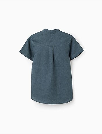 Camicia a maniche corte in lino e cotone con tasca