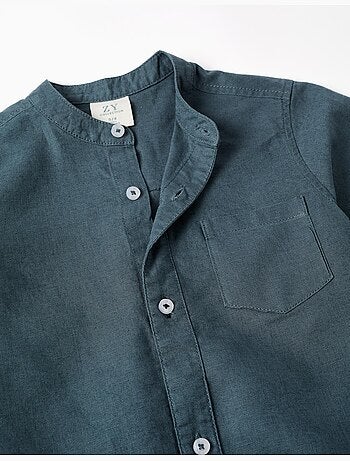 Camicia a maniche corte in lino e cotone con tasca