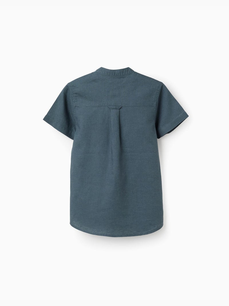 Camicia a maniche corte in lino e cotone con tasca Blu scuro - Kiabi