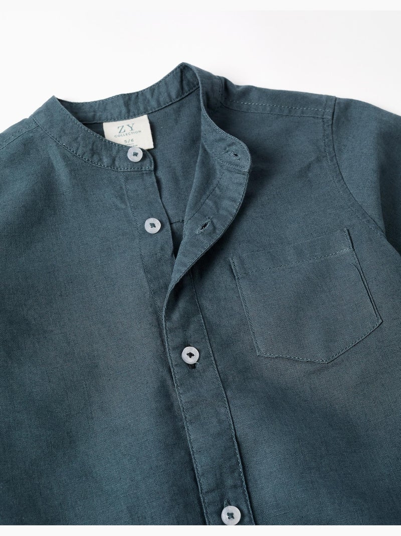 Camicia a maniche corte in lino e cotone con tasca Blu scuro - Kiabi
