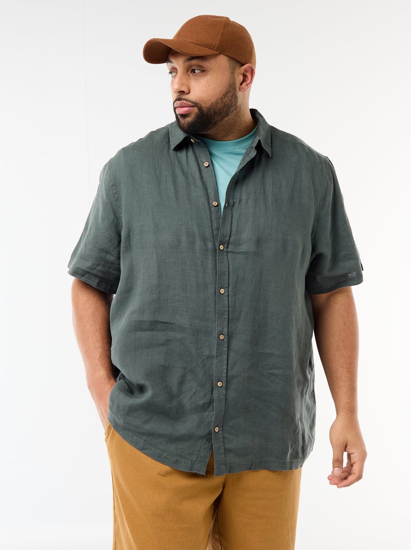 Camicia a maniche corte in lino Kaki - Kiabi