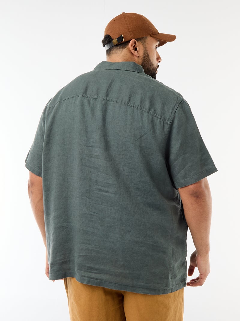 Camicia a maniche corte in lino Kaki - Kiabi