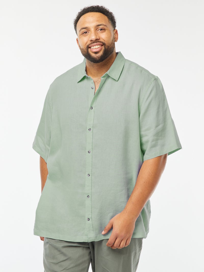 Camicia a maniche corte in lino Verde - Kiabi