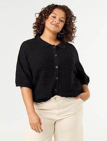 Camicia a maniche corte in maglia all'uncinetto