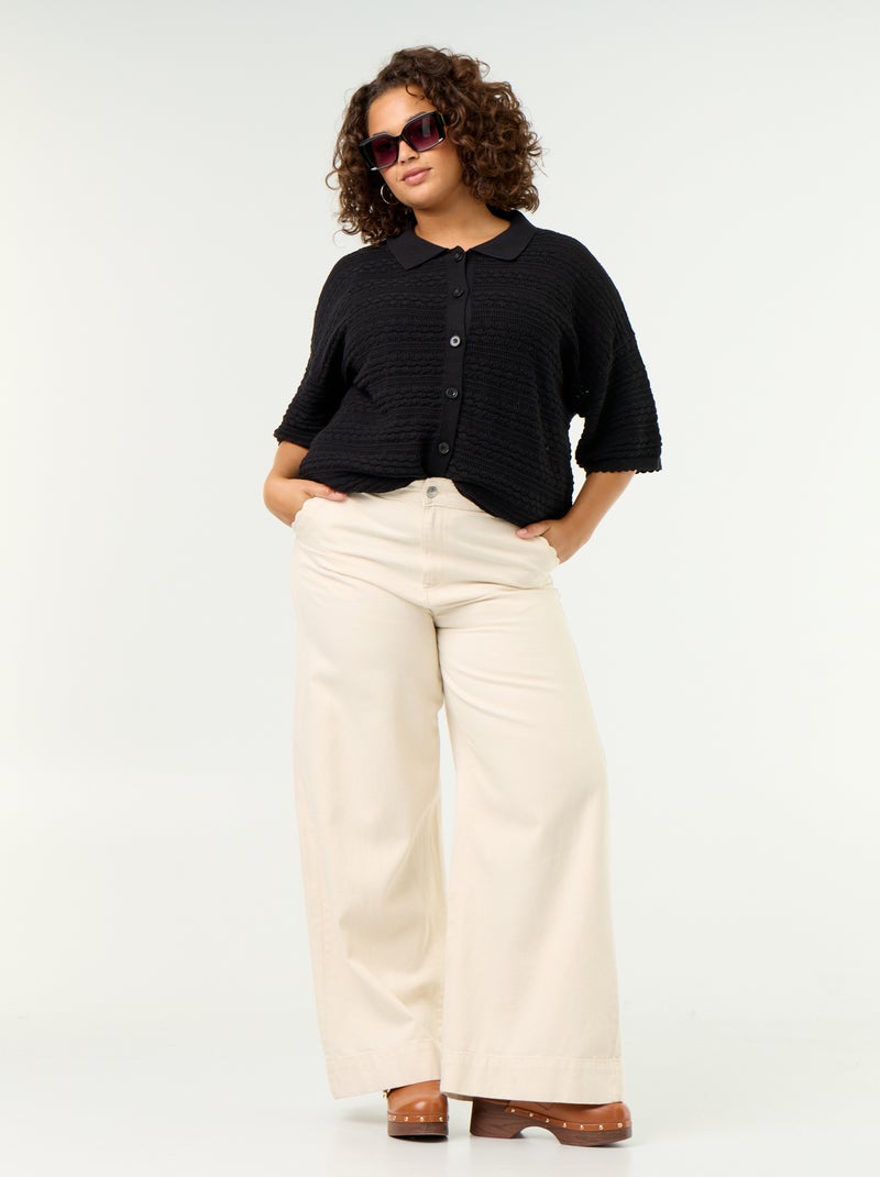 Camicia a maniche corte in maglia all'uncinetto Nero - Kiabi