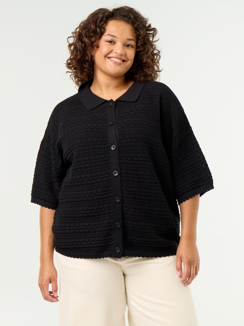 Camicia a maniche corte in maglia all'uncinetto Nero - Kiabi