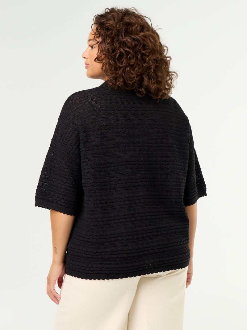 Camicia a maniche corte in maglia all'uncinetto Nero - Kiabi