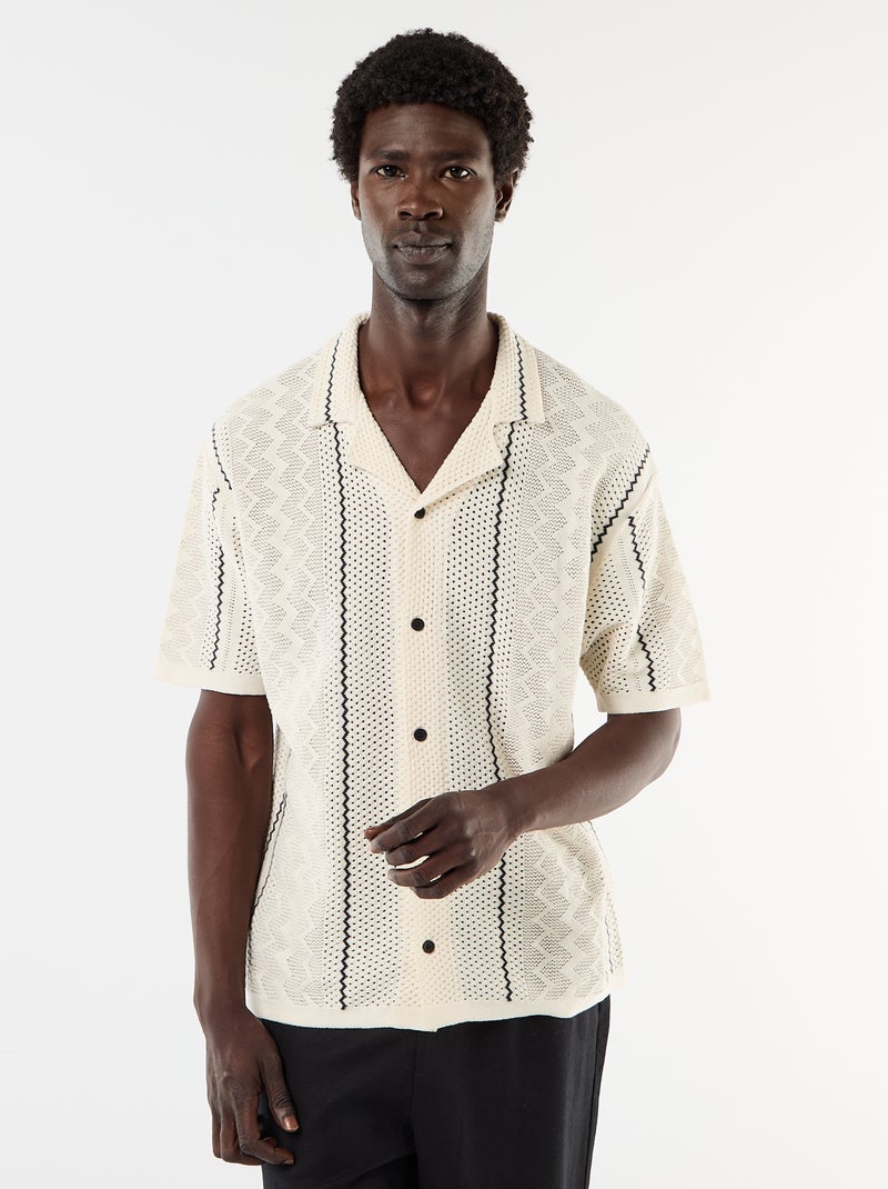Camicia a maniche corte in maglia fantasia Beige - Kiabi