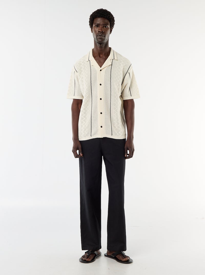 Camicia a maniche corte in maglia fantasia Beige - Kiabi