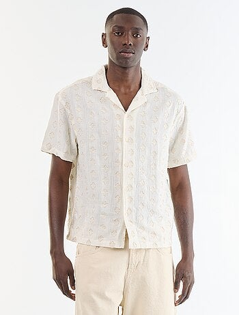 Camicia a maniche corte in maglia fantasia con ricami