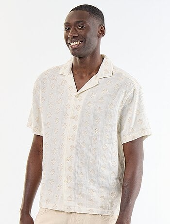 Camicia a maniche corte in maglia fantasia con ricami