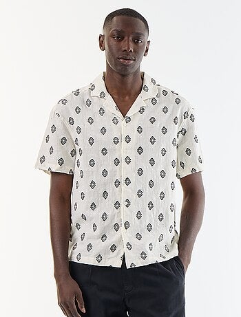 Camicia a maniche corte in maglia fantasia con ricami