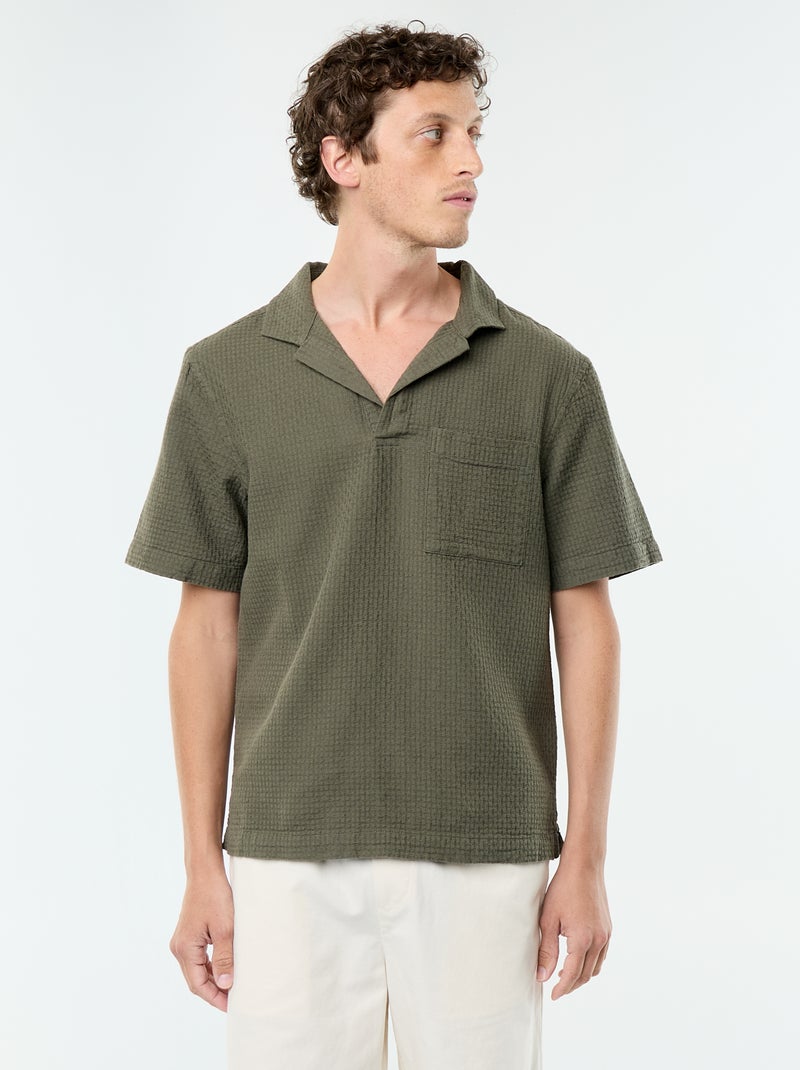 Camicia a maniche corte in maglia fantasia Kaki - Kiabi