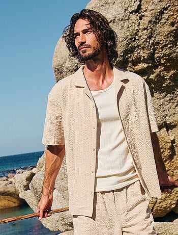 Camicia a maniche corte in maglia goffrata