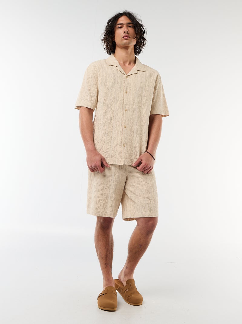Camicia a maniche corte in maglia goffrata Beige - Kiabi