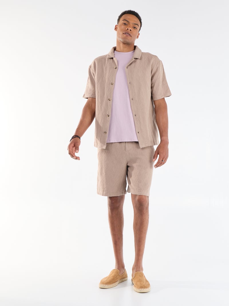 Camicia a maniche corte in maglia jacquard Beige - Kiabi