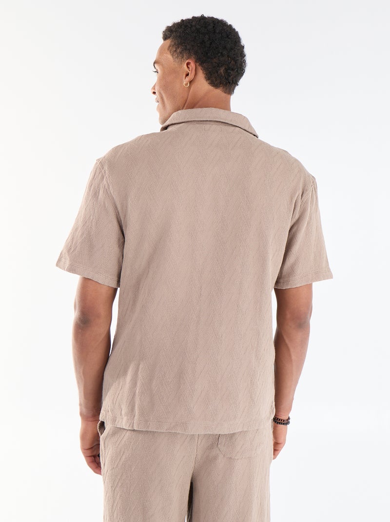 Camicia a maniche corte in maglia jacquard Beige - Kiabi