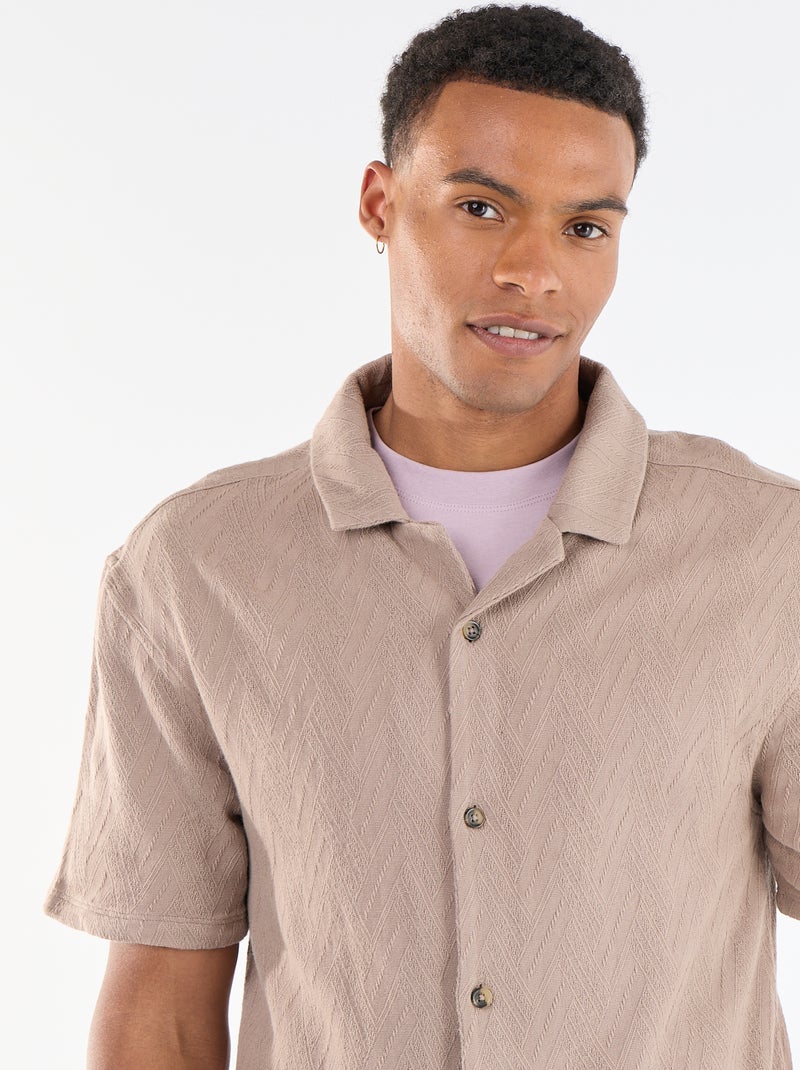 Camicia a maniche corte in maglia jacquard Beige - Kiabi