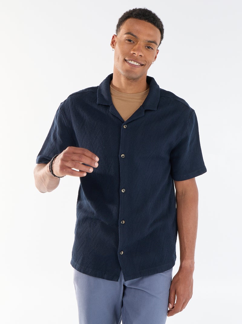 Camicia a maniche corte in maglia jacquard Blu - Kiabi