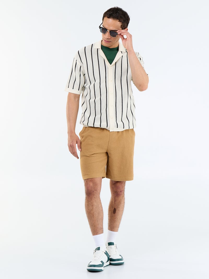 Camicia a maniche corte in maglia traforata Beige - Kiabi