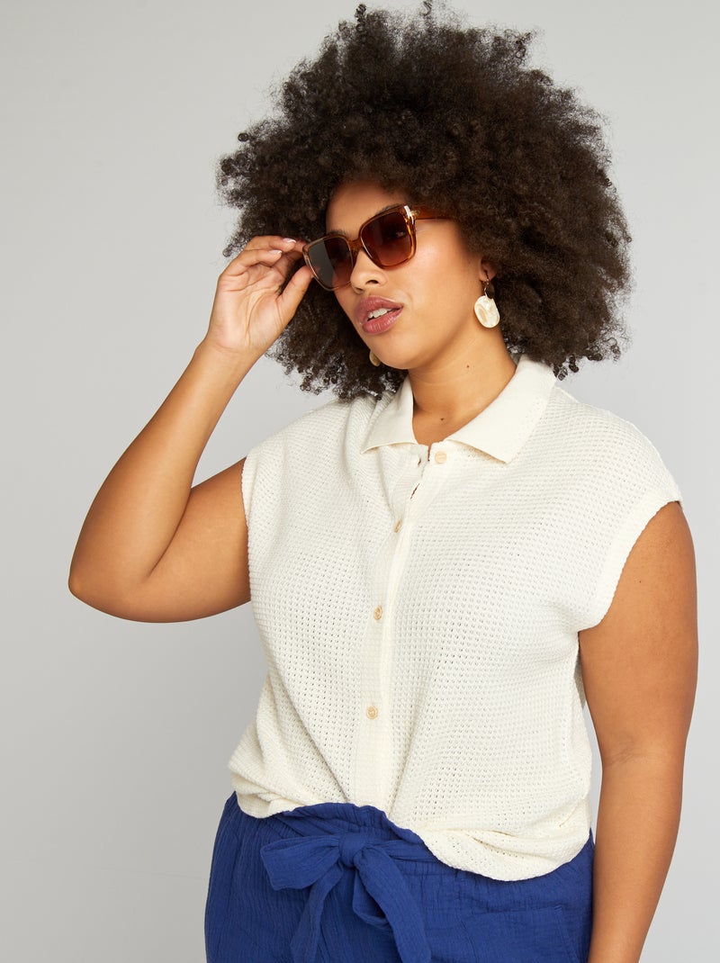 Camicia a maniche corte in maglia traforata BIANCO - Kiabi