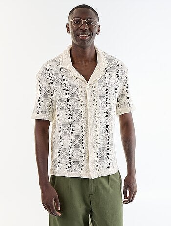 Camicia a maniche corte in maglia traforata