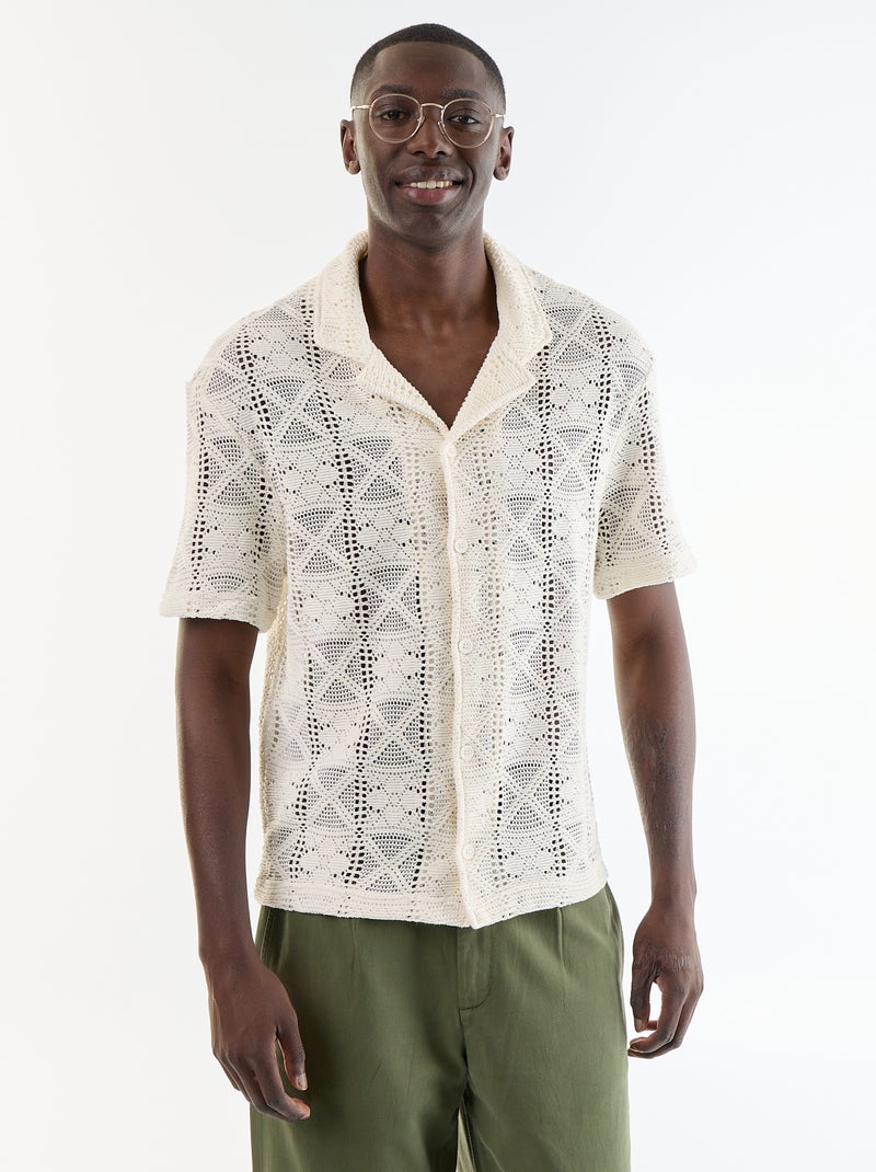 Camicia a maniche corte in maglia traforata Bianco - Kiabi