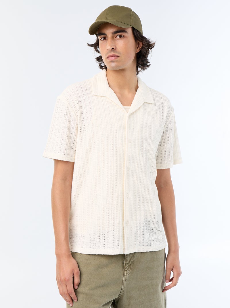Camicia a maniche corte in maglia traforata Bianco - Kiabi