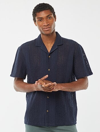 Camicia a maniche corte in maglia traforata