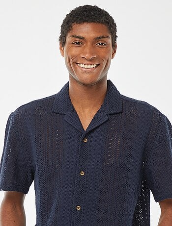 Camicia a maniche corte in maglia traforata