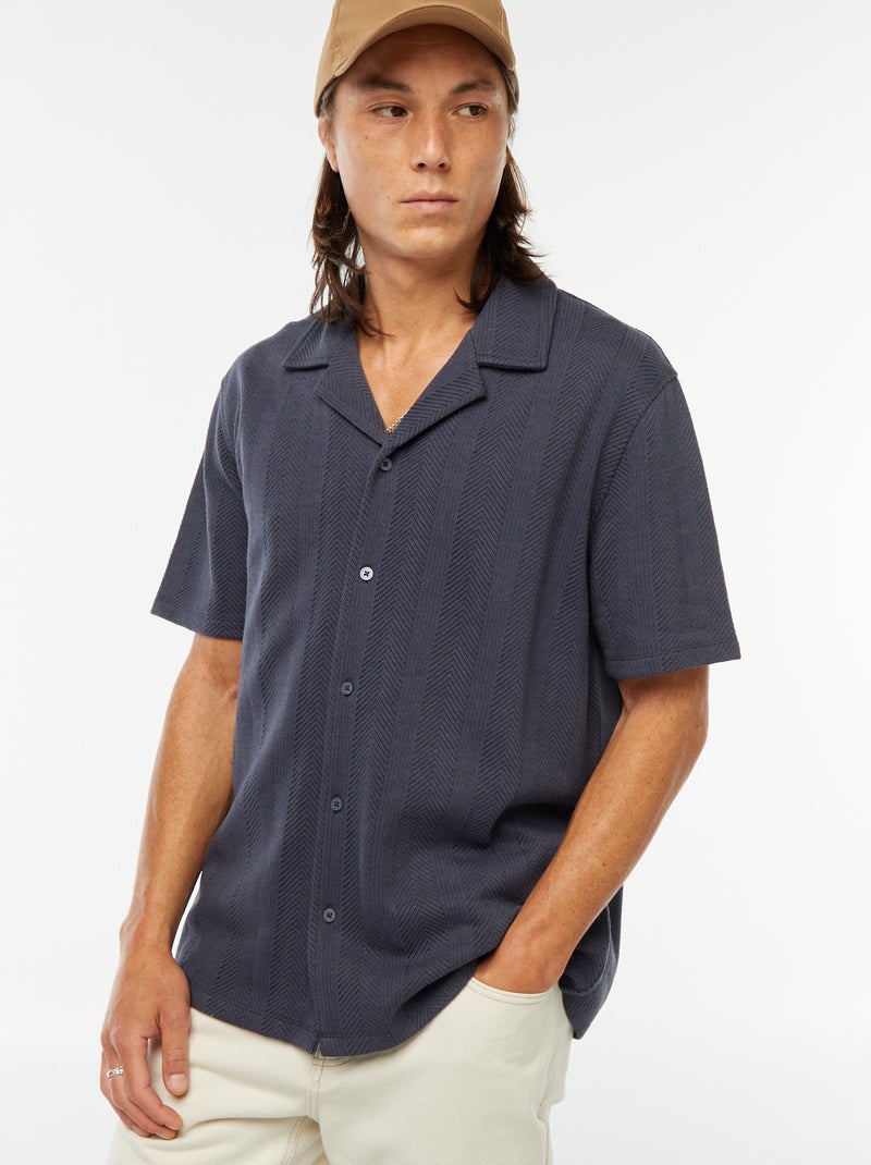 Camicia a maniche corte in maglia traforata Blu - Kiabi