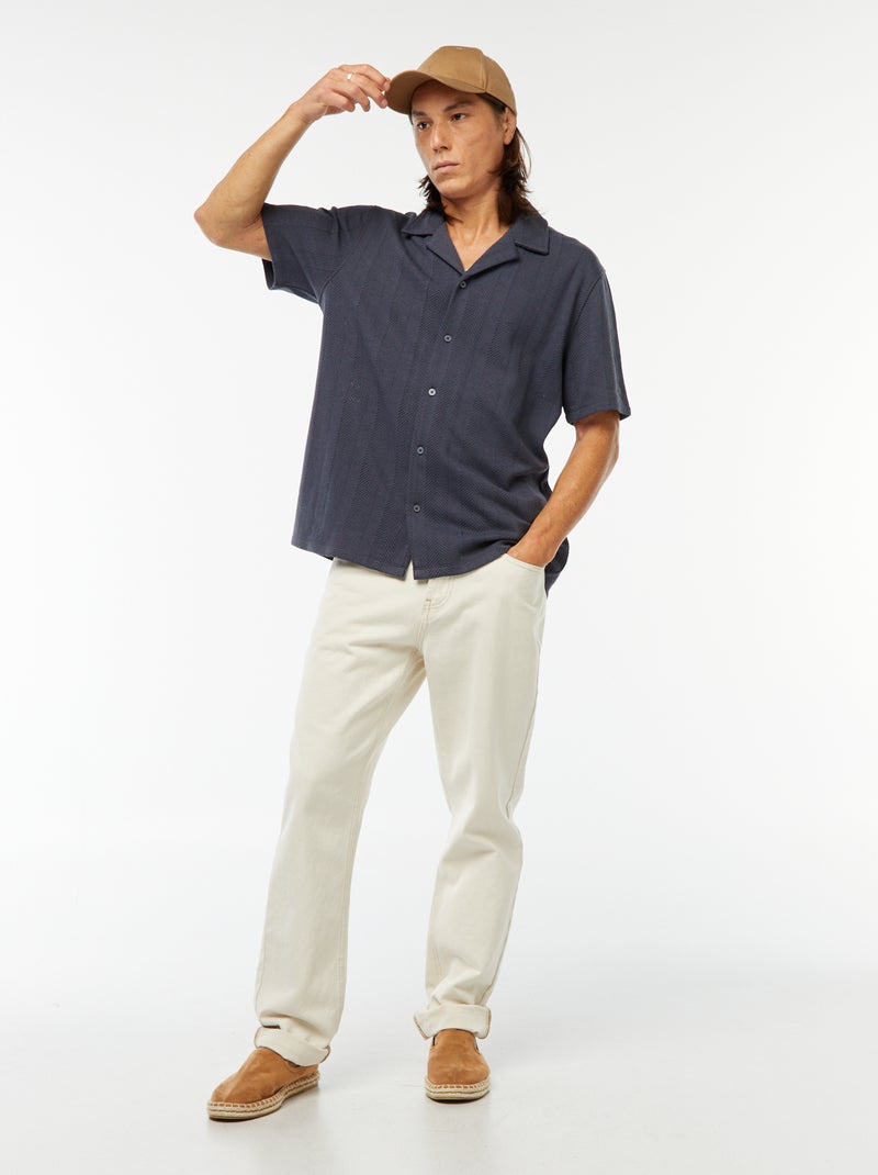 Camicia a maniche corte in maglia traforata Blu - Kiabi
