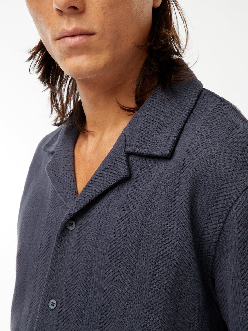 Camicia a maniche corte in maglia traforata Blu - Kiabi