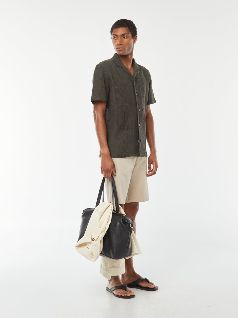 Camicia a maniche corte in maglia traforata Kaki - Kiabi